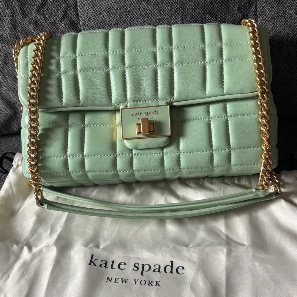 Kate Spade Mint Quilted Shoulder Bag with Gold Chain